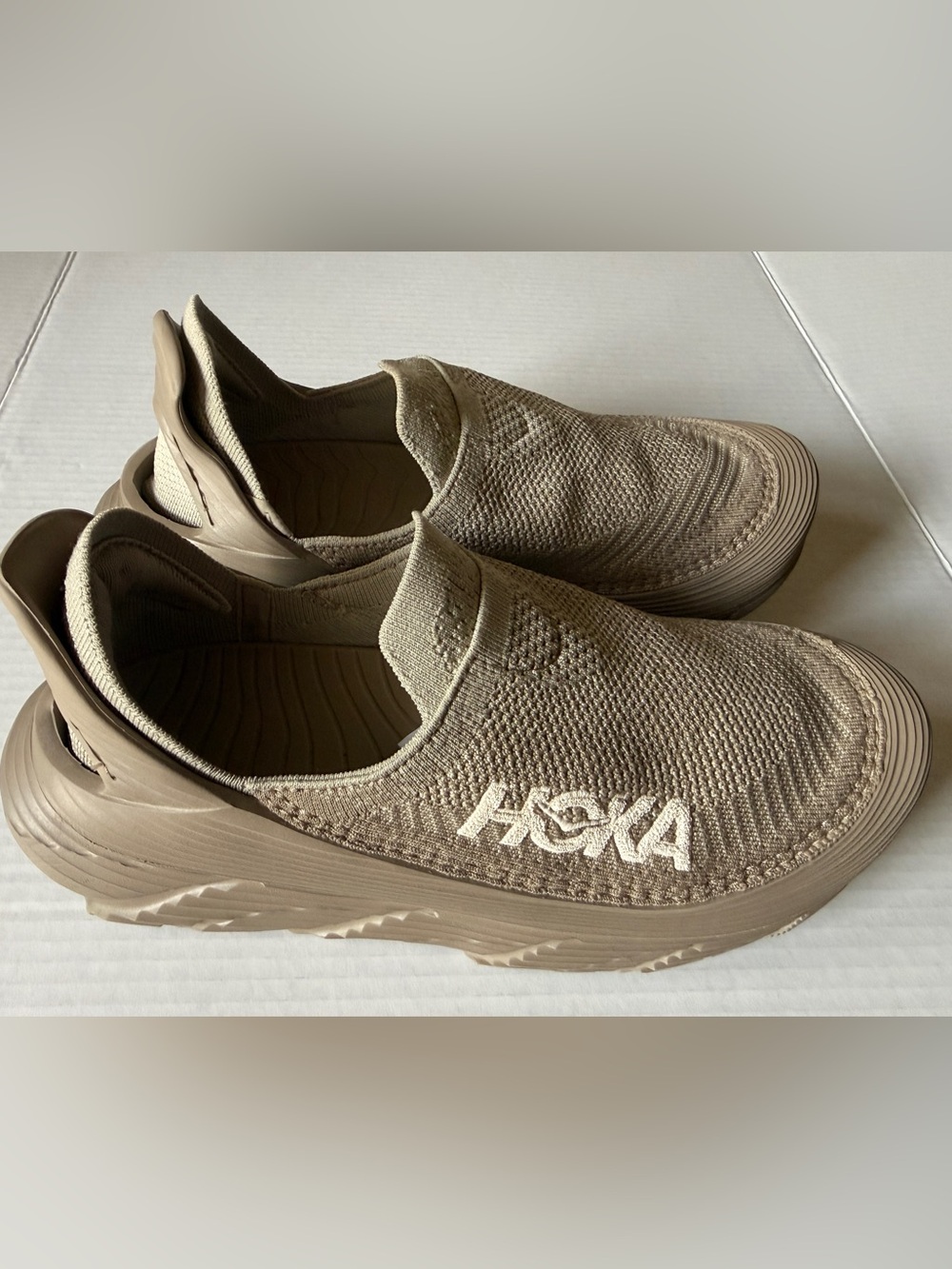 HOKA Restore TC Dune Oxford Tan Slip On Shoes Men Sz 9 Women Sz 10 #1134532 DOTN